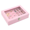Home Glass Lid Flannel Storage Jewelry Box With Lid(9 Grids Pink)