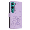 For vivo Y300 Global / V40 Lite IDN Embossed Kitten Phone Leather Case with Lanyard(Purple)