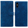 For iPhone XS Max Lace Floral Embossed Magnetic Buckle Leather Phone Case(Blue)