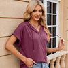 Ladies Summer Hooded Button Loose Short Sleeve T-Shirt Blouse, Size: XXL(Wine Red)