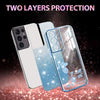 For Samsung Galaxy S21 Ultra 5G Gradient Glitter Flower All-inclusive Phone Case(Blue)
