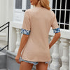 Spring Summer Printed Fake Two-Piece Square Neck Mid-Sleeve Top T-Shirt, Size: L(Apricot)
