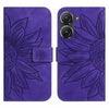 For Asus ZenFone 9 Skin Feel Sun Flower Pattern Flip Leather Phone Case with Lanyard(Dark Purple)