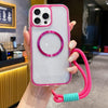 For iPhone 11 Pro Airbag 3 in 1 CD Texture MagSafe Phone Case with Strap(Rose Red)