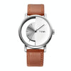 TOMI T080 Hollow Design Half See-through Unisex Quartz Watch(White Face Silver Shell Brown Strap)