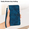 For Samsung Galaxy A56 5G Grid Butterfly Embossed Pattern Leather Phone Case with Lanyard(Dark Blue)