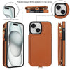 For iPhone 15 Plus Double Flap Zipper RFID Leather Phone Case with Short Lanyard(Brown)