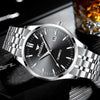 FNGEEN 2111 Men Simple Luminous Calendar Quartz Watch(Black Leather White Shell Black Surface)