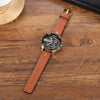 CAGARNY 6820 Round Large Dial Leather Band Quartz Dual Movement Watch For Men(Gold Between Brown Band)