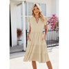 Butterfly Sleeve Layered Hem Dress V-Neck Loose Waist-Cinching Patchwork Dress, Size: XL(Apricot)