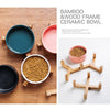 15.5cm/850ml Cat Bowl Dog Pot Pet Ceramic Bowl, Style:Single Bowl With Wooden Stand(Green)