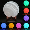 10cm Patted 3D Print Jupiter Lamp, USB Charging 7-Color Changing Energy-saving LED Night Light with Wooden Holder Base