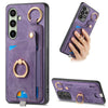 For Samsung Galaxy A36 Retro Skin-feel Ring Card Bag Phone Case with Hang Loop(Purple)