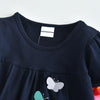 Girls Rainbow Long Sleeve Butterfly Embroidered Pattern Cotton Princess Dress, Size:128cm(Royal Blue)