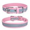 Reflective Pink PU Leather Dog Collar - Small