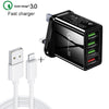 2 in 1 1m USB to 8 Pin Data Cable + 30W QC 3.0 4 USB Interfaces Mobile Phone Tablet PC Universal Quick Charger Travel Charger Set, UK Plug(Black)