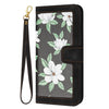 For Samsung Galaxy S22+ 5G Floral Pattern Leather Phone Case with Lanyard(Black)
