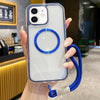 For iPhone 12 Airbag 3 in 1 CD Texture MagSafe Phone Case with Strap(Dark Blue)