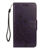 For iPhone XR Embossed Butterfly Pattern Horizontal Flip Leather Case with Card Slot & Holder & Wallet & Lanyard (Dark Purple)