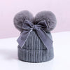 MZ7153 Double Wool Ball Bowknot Children Knitted Hat With Cotton Warm Baby Hat, Size: About 6-36 Months(Gray)