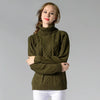 Women High Neck Knitted Sweater Long Sleeve Stranded Flower Bottoming Sweater, Size: XXL(Army Green)