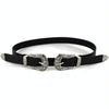 Women Black Leather Western Cowgirl Waist Metal Buckle Waistband New Hot Silver double buckle black bottom