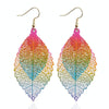Double-layered Leaves Tassel Earrings Simple Retro Metal Leaf-ears Ornaments(Red Black)