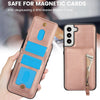 For Samsung Galaxy S22 5G Zipper Wallet Split MagSafe Leather Back Phone Case(Rose Gold)