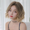Wigs Women Full Top Short Curly Hair Simulation Chemical Fiber Headgear Natural Lifelike Short Round Face(Light Tea Gradient 32CM)