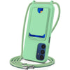 For Samsung Galaxy M14 4G Integrated Card Bag Solid Color Liquid Silicone Phone Case with Lanyard(Green)