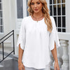 Summer Women Loose Chiffon Blouse Tops Round Neck 5 Points Sleeve Short Sleeve, Size: L(White)