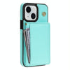 For iPhone 15 Three Fold Card Bag Phone Case with Long Lanyard(Mint)
