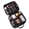 Waterproof Cosmetic Box With Partitions Cosmetic Bag Large-Capacity Rhombic PU Cosmetic Storage Box(Black)