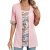 Spring Summer Printed Fake Two-Piece Square Neck Mid-Sleeve Top T-Shirt, Size: M(Pink)