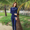 Women Long-sleeved Diving Suit Swimsuit Sunscreen Surf Clothing Slimming Suit, Size:M(Navy Blue)