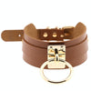 European and American Harajuku PU Leather Gold Single Ring Collar Wide Street-Snap Nightclub O-shaped Choker Necklace(Brown)
