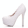 Pearl Lace Wedding Shoes Stiletto Women High Heels, Size:37(Pink)