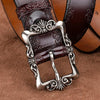 105cm Women Carved Leather Waist Band Simple Pin Buckle Belt(Coffee)