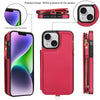 For iPhone 14 Plus Double Flap Zipper RFID Leather Phone Case with Short Lanyard(Red)
