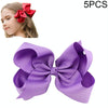 5 PCS 6 Inch Colorful Kids Girls Big Solid Ribbon Hair Bow Clips(5)