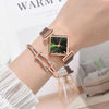 Ladies Diamond Dial Quartz Watch, Colour: Rose Gold Green + Bracelet