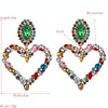 1 Pair Heart Shaped Alloy Retro Earrings With Colored Rhinestone Flashing Full Rhinestone Earrings(Color)