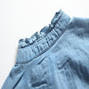 Spring and Summer Girls Long-sleeved Denim Stitching Mesh Dress, Size:110cm(Dark Blue)