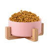 Ceramic Cat Bowl with Bamboo Stand, Pink, 400ml - Raised Pet Bowl for Cats & Small Dogs