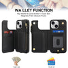 For iPhone 15 Double Flap Zipper RFID Leather Phone Case with Short Lanyard(Black)