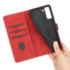For Samsung Galaxy S21 FE 5G Grid Stitching Leather Phone Case with Lanyard(Red)