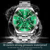 OLEVS 2870 Men Multifunctional Chronograph Three Eyes Waterproof Quartz Watch(Green + Silver)
