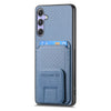 For Samsung Galaxy S25+ 5G Carbon Fiber Card Bag Fold Stand Phone Case(Blue)