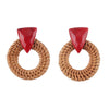 Rattan Wooden Vintage Handmade Dangle Earrings(Red)