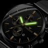 FNGEEN W5128 Men Three Eyes Subdial Luminous Quartz Watch Student Simple Watch(All Black Surface Golden Nails)